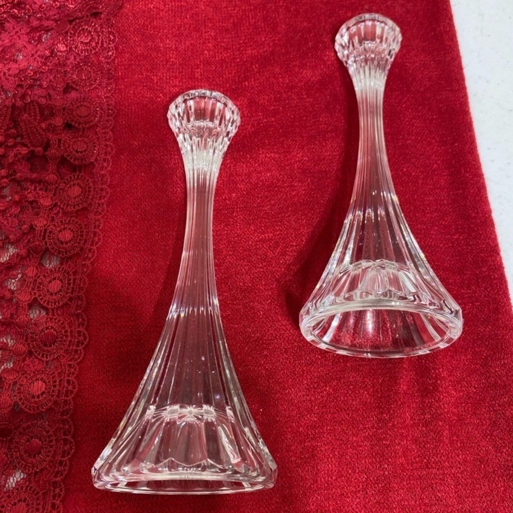Mikasa Park Lane Crystal Candle Stick Holder Taper Pair 8”